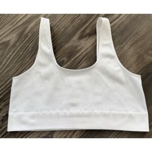 Women's Gap Body White Ribbed Sports Bra light Compression Size XXL NWOT